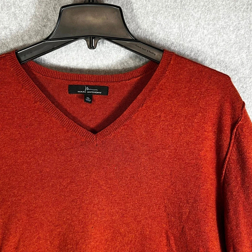 Marc Anthony V-Neck Sweater Mens XL Orange Cotton Cashmere Blend Long Sleeve